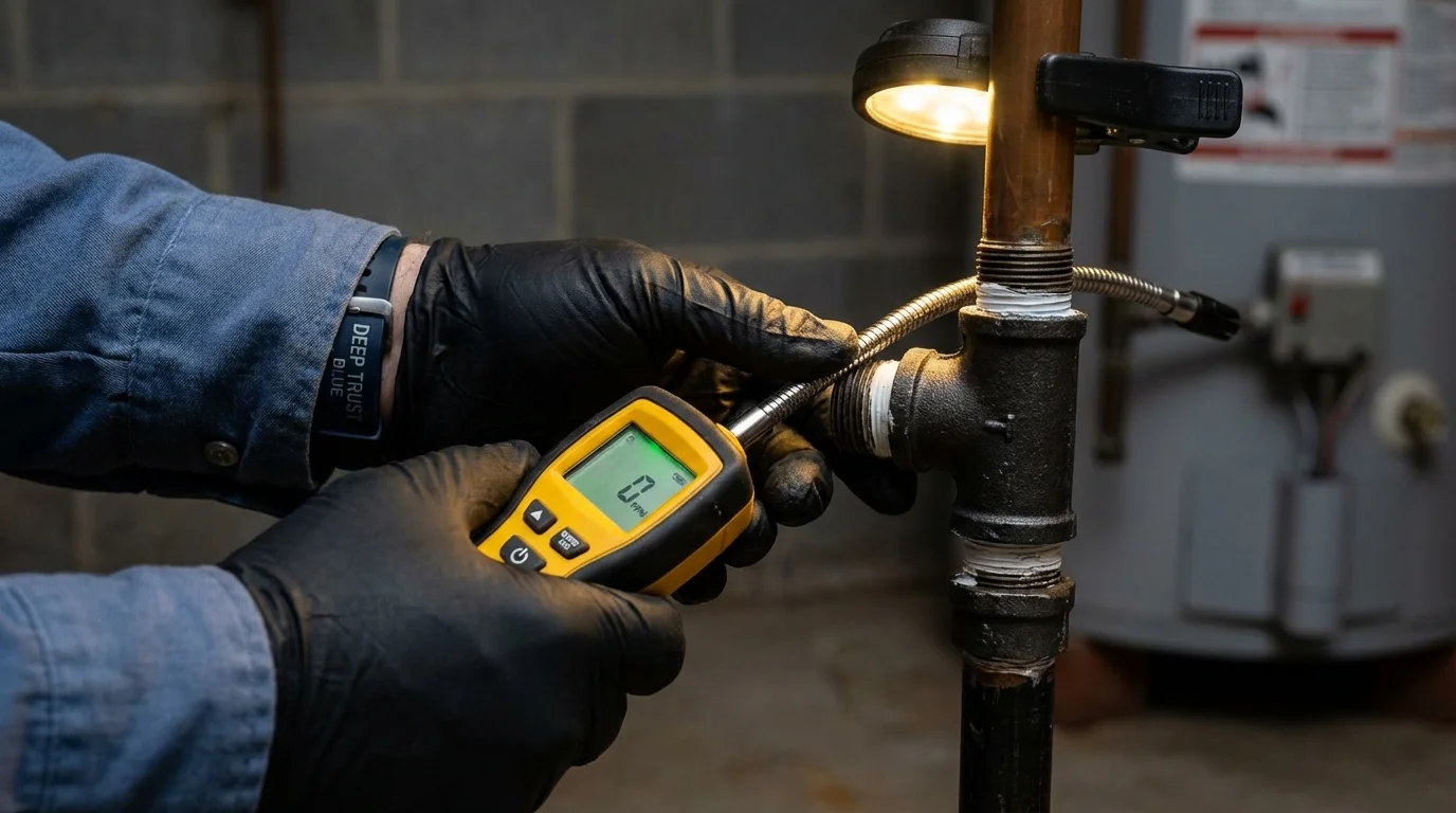 Gas leak detection with electronic sniffer by Johns Plumbing LLC in New Carlisle