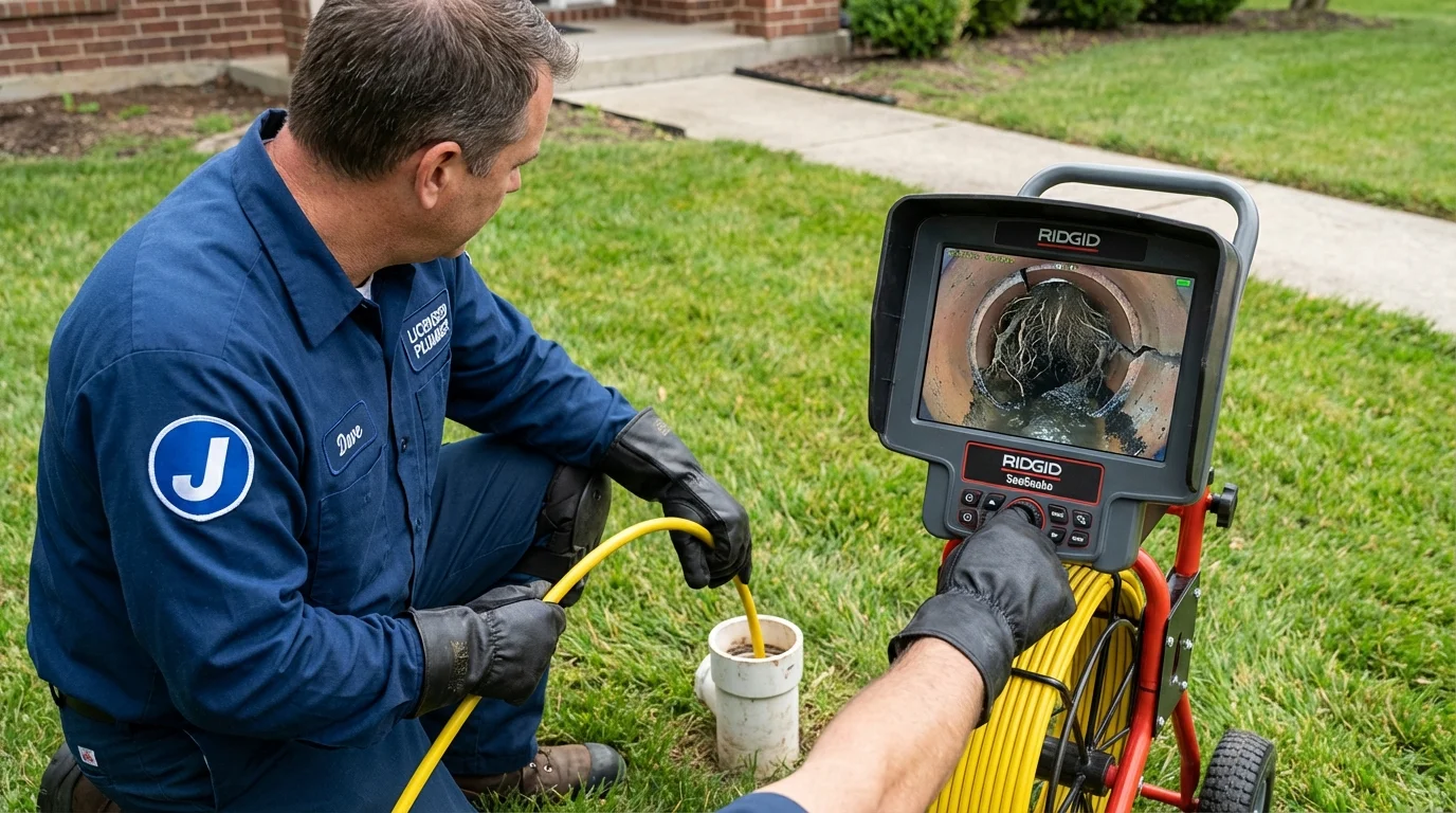 Sewer camera inspection being performed by Johns Plumbing LLC in New Carlisle