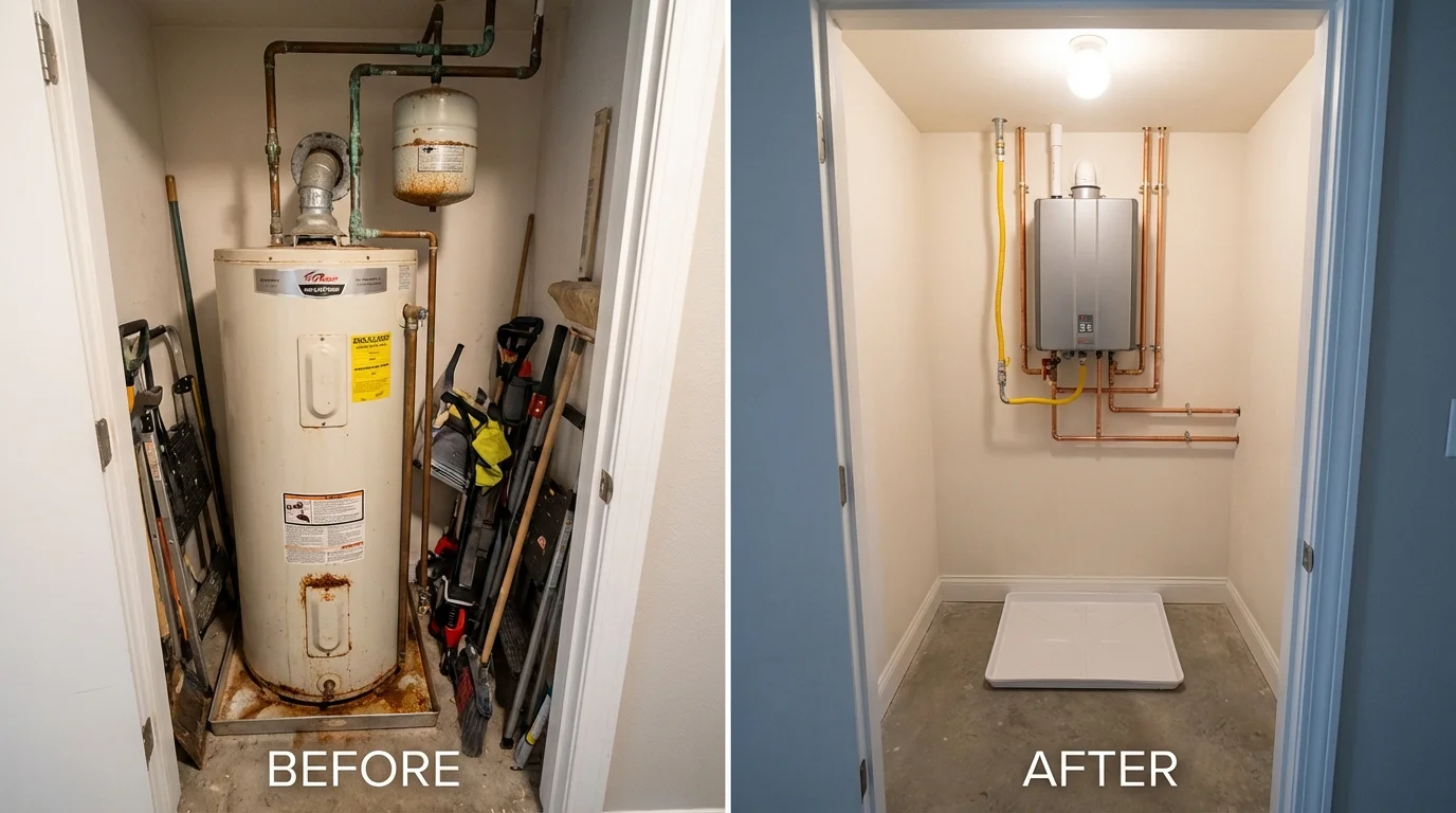 Tank water heater versus wall-mounted tankless unit comparison for New Carlisle, IN homeowners